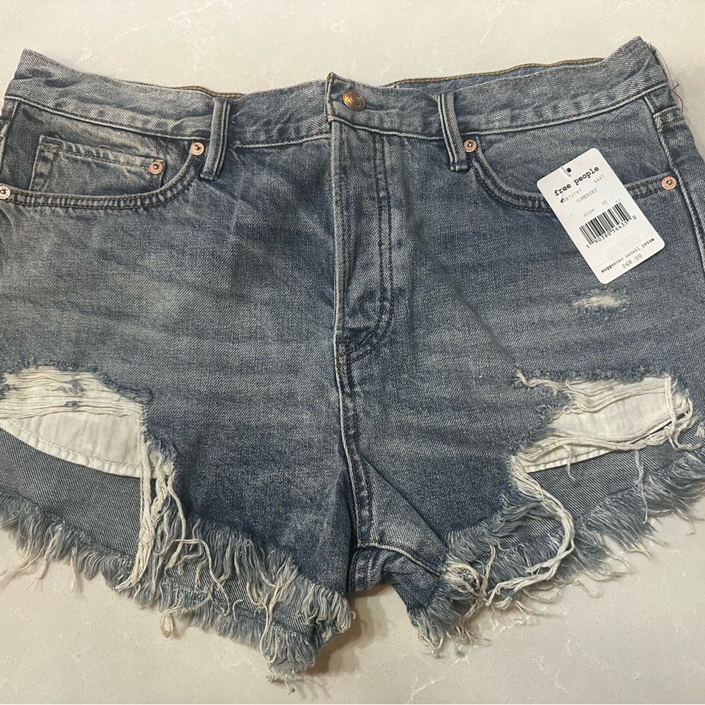 NWT We The Free Blue Distressed Jean Shorts